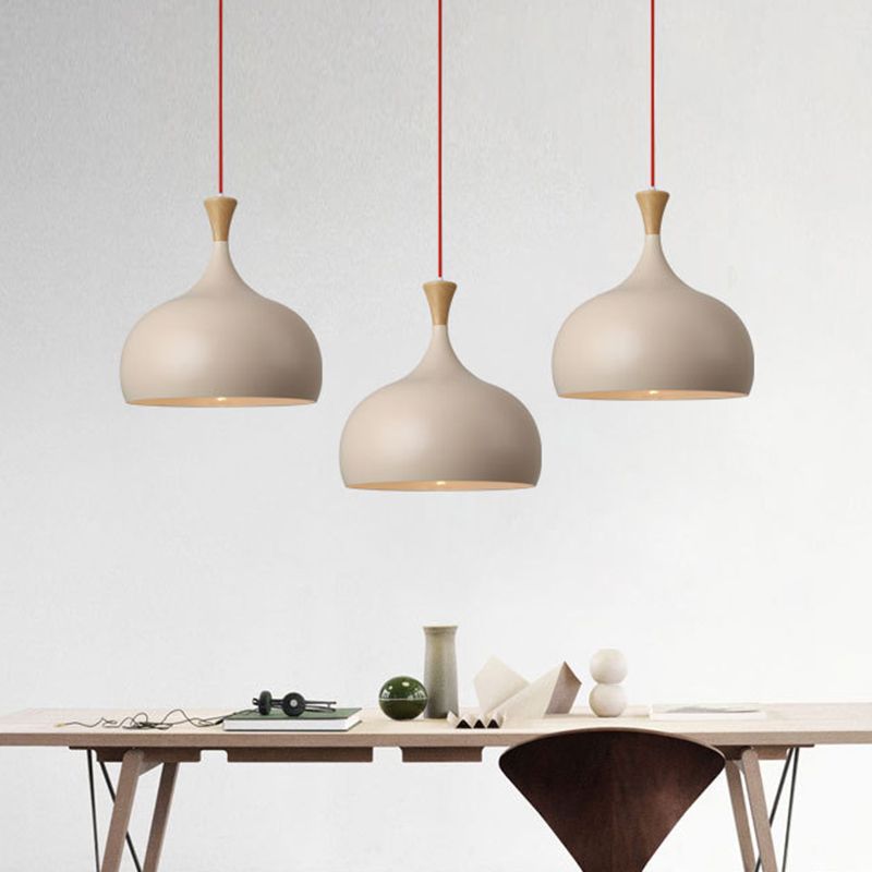 Bowl Ceiling Lamp Modernism Metal 1 Head Brown Hanging Light Fixture with Wood Cap