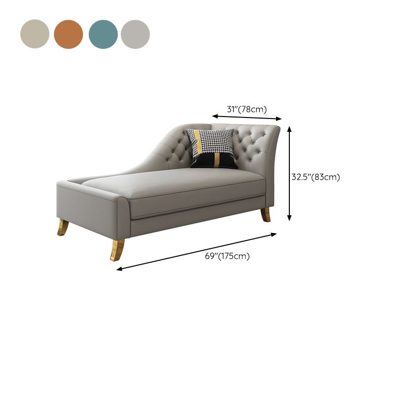 Glam Style Solid Color Genuine Leather Rolled Arms Chaise Chair with Tufted
