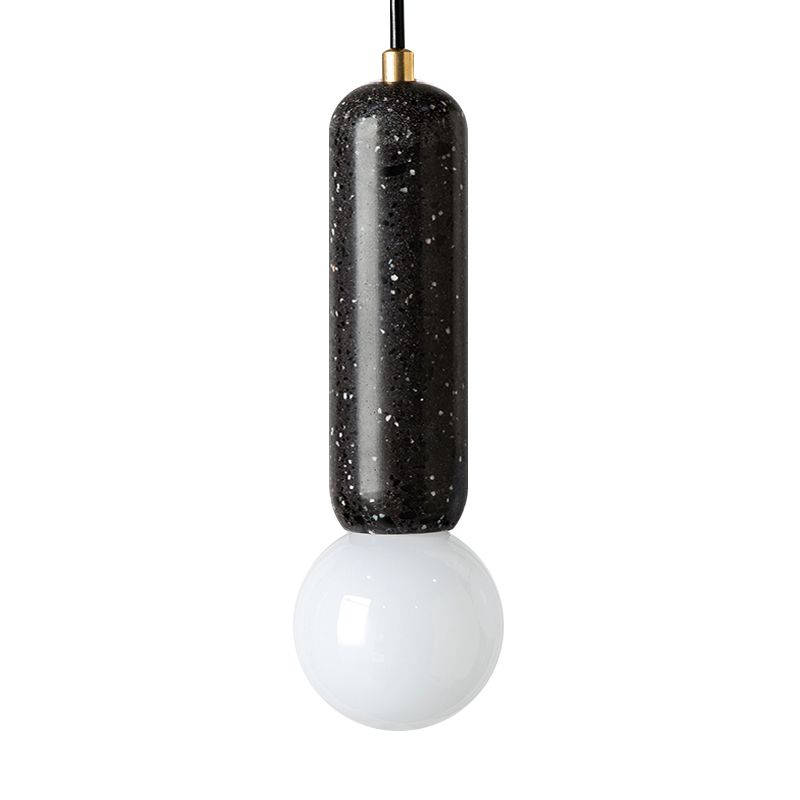 Capsule Pendant Minimalism Marble 1 Light Bedside Mini Hanging Lamp with Orb Opal Glass Shade in White/Black