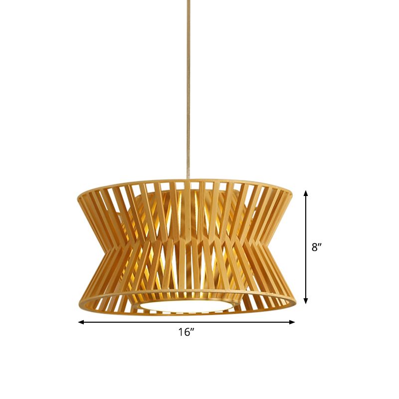 Curvaceous Wood Pendant Light Asian 1-Light 16"/19.5" Wide Beige Suspended Lighting Fixture