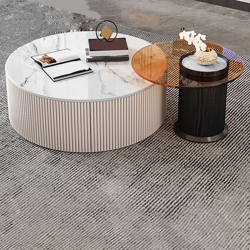 Modern Round Coffee Table Block Nesting Coffee Table Set for Living Room