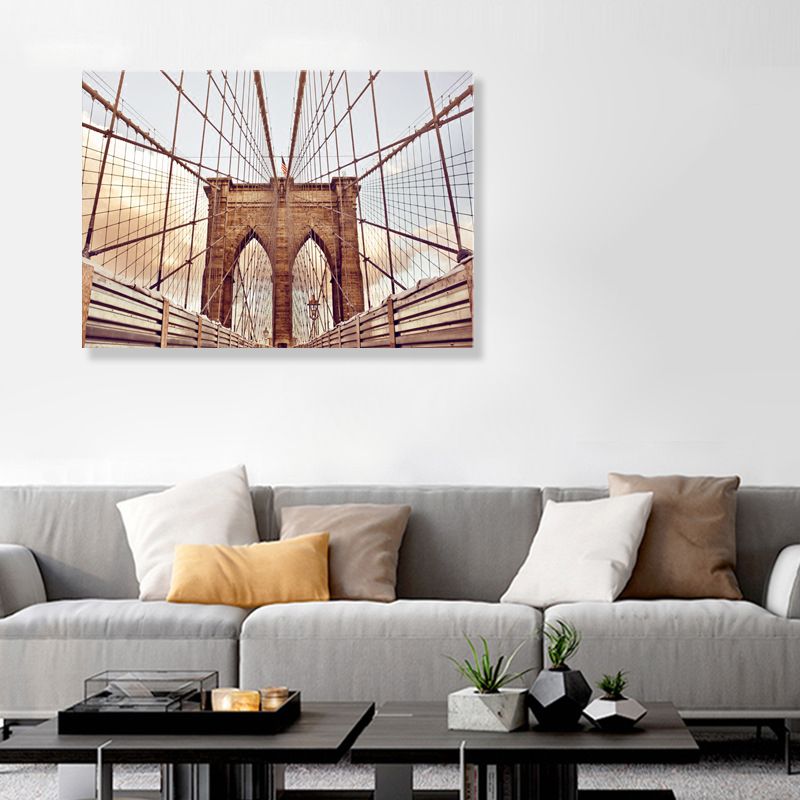 Light Color Bridge Wall Decor Building Modern Textured Canvas Wall Art for Playroom