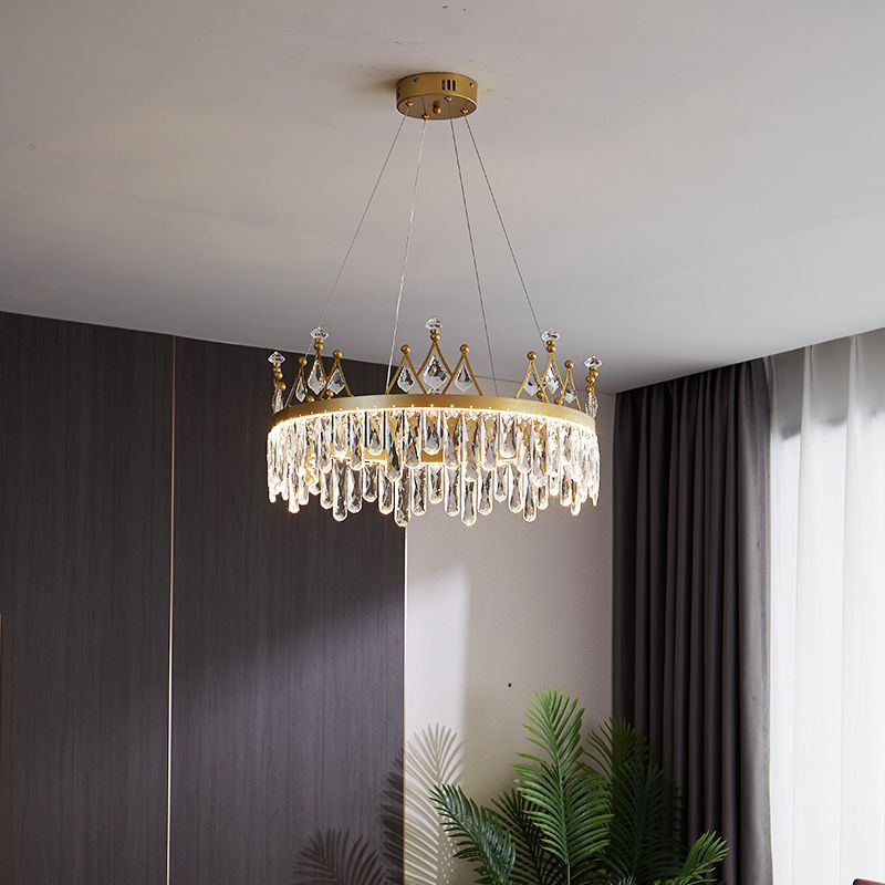 New Modern Gold Tiered Chandelier Light Fixtures Crystal LED Hanging Lamp for Living Room