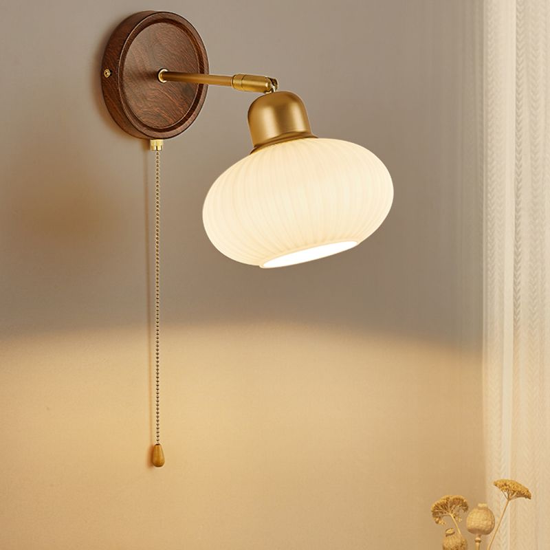 Nordic Style Wall Light Round Shape Wall Lamp with Glass Shade for Bedroom