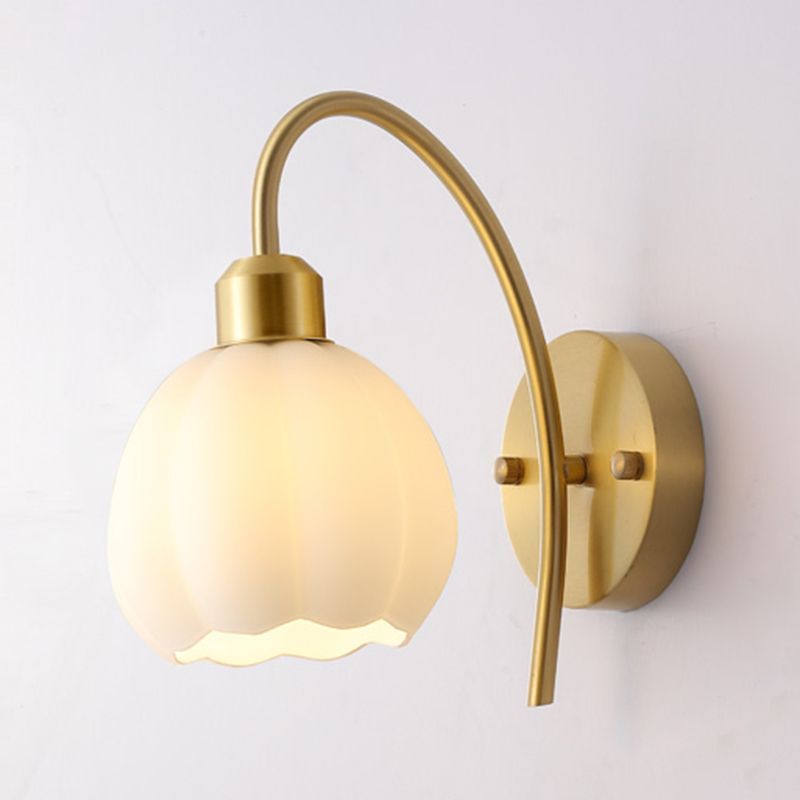 Post Modern Barn Light Brass & Glass 1 - Light Wall Sconce in Gold & White