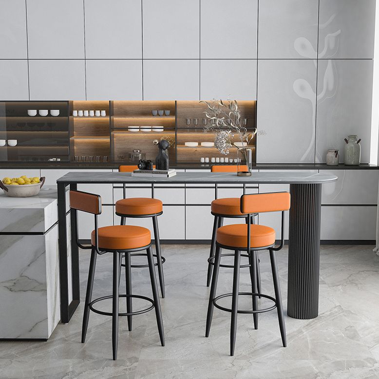 Modern Armless Backrest Counter Stool Iron Dining Room Bar Stool with Leather Cushion