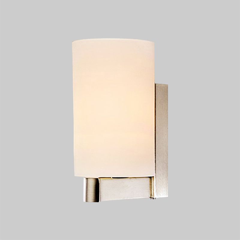 White Glass Cylinder Wall Lamp Modern 1 Light Chrome Sconce Light Fixture for Passage