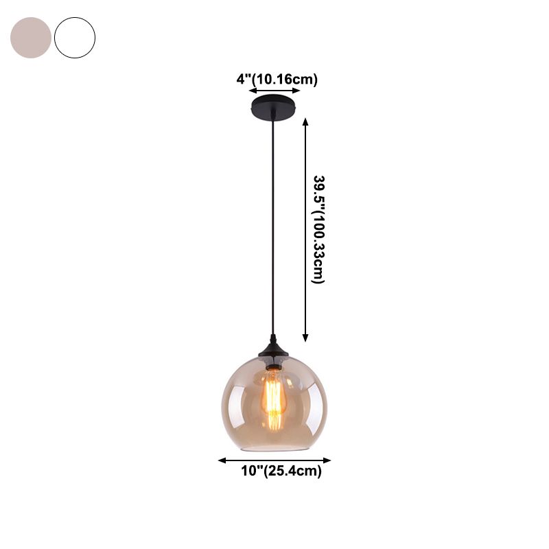 Industrial Retro Globe Pendant Light Wrought Iron Hanging Lamp with Glass Shade