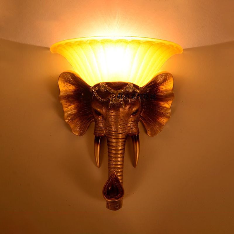 1 Kopfwandhalterung Lampe Vintage Style Schüssel gelbe Glas Leuchte Leuchte mit goldenem Elefantendesign