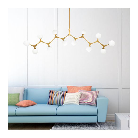 Ast Hanging Lampe moderne nordische Stil Opalglas 5/6/7 Lichter Gold Kronleuchter Licht