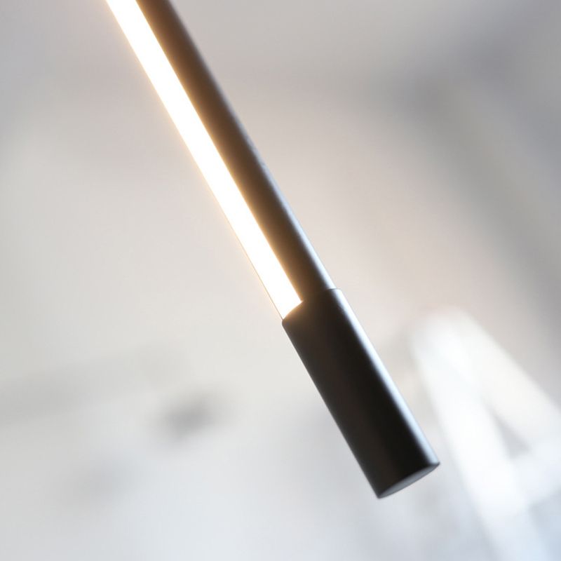 Simple Modern Style Line Shape Pendant Metal 1 Light Hanging Light in Black for Living Room Bedroom