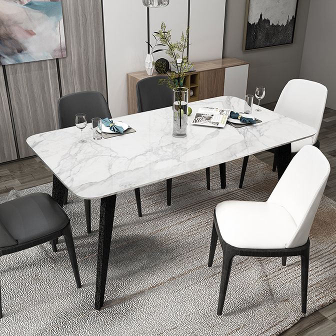 Sintered Stone White Dining Table Retro Modern 4 Legs Table for Dining Room