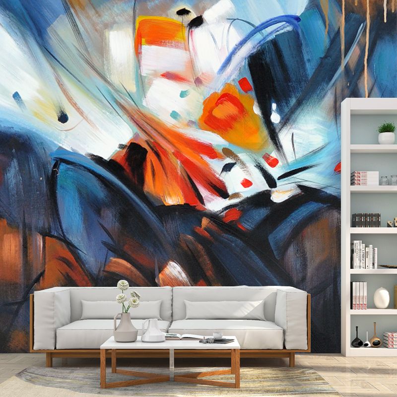 Abstract Painting Murals Wallpaper Orange-Blue Novelty Wall Decor for Living Room