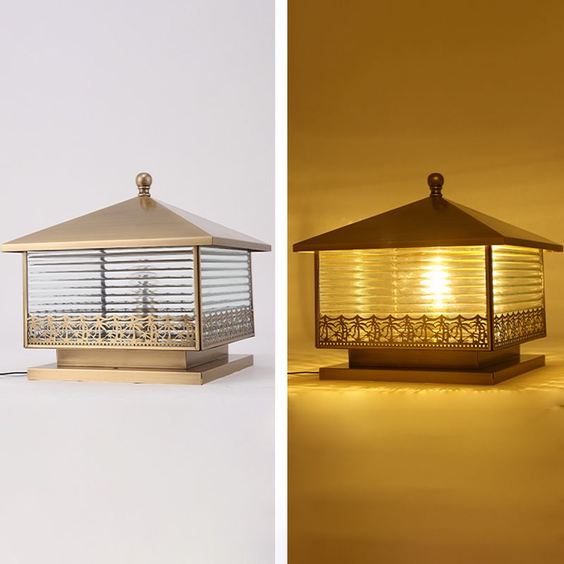 Modern Simple Copper Outdoor Light Square Shape Waterproof Pillar Lamp for Outdoor