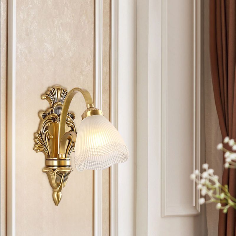 Modern Wall Lamp Copper Wall Mount Lamp with Glass Shade for Living Room