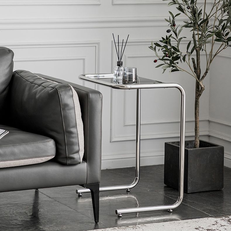 Modernistic Glass Top Corner Table Metal C Side Table for Living Room