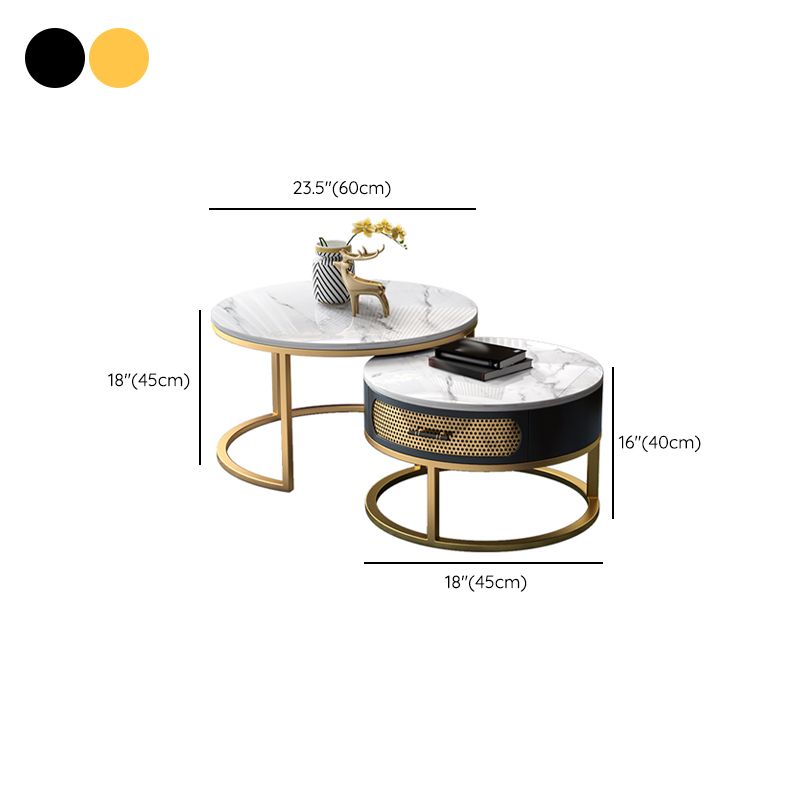 Slate Round Frame Coffee Table Nesting Modern Coffee Table Set