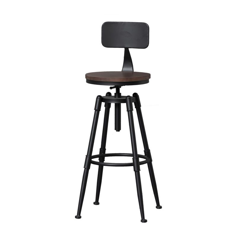 Industrial Iron Adjustable Swivel Barstool Indoor Tall Stool with Round Pine Seat