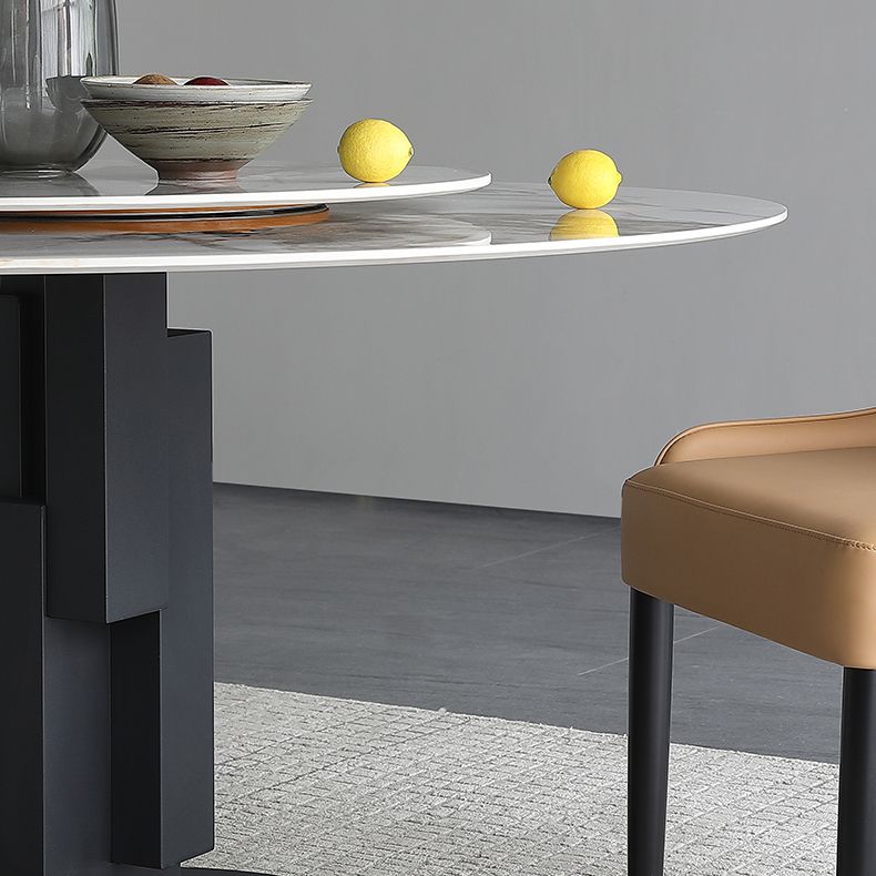Modern Round Dinette Set 1/4/5/7 Pieces Black Dining Table Set with Sintered Stone Top