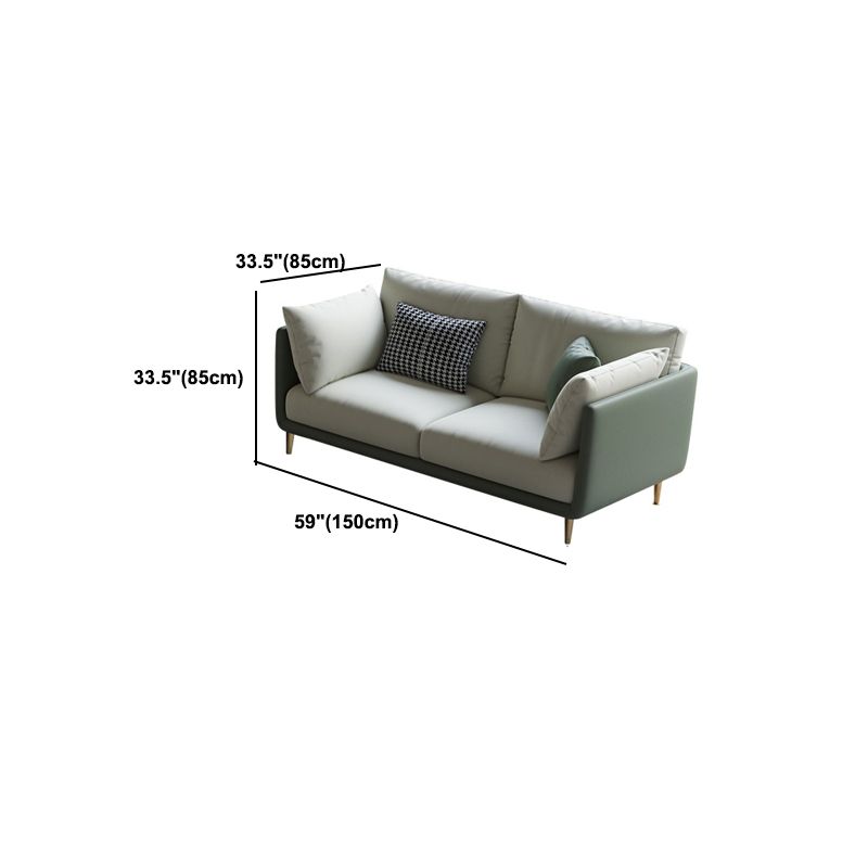 Square Arm Contemporary Standard Faux Leather Sofa Couch with Pillows