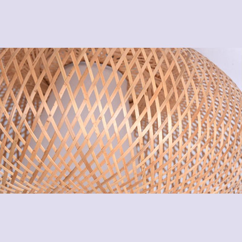 Asian Style Handmade Bamboo Weaving Ceiling Light 1 Head Wooden Ceiling Lamp for Restaurant
