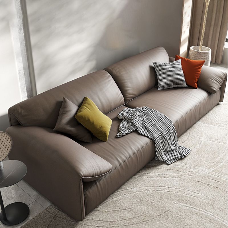 Contemporary Faux Leather Sofa Pillow Top Arm Sofa with 4 Pillows
