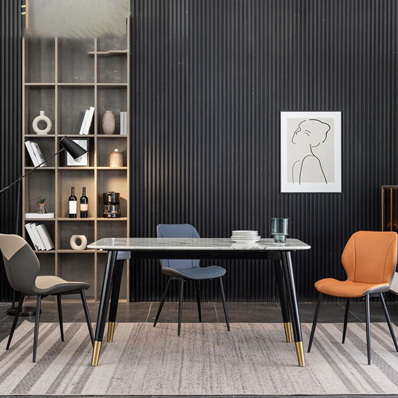 Contemporary Upholstered Dining Chairs Wingback Side Chair with Metal Legs