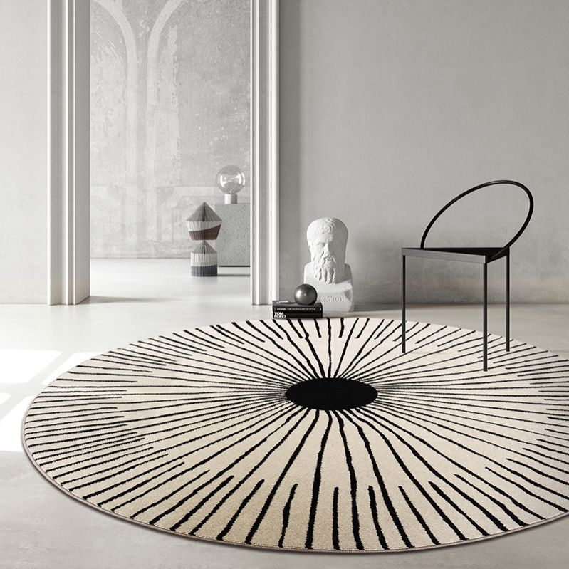 Modern Round Carpet Leisure Striped Pattern Area Rug Polyester Stain Resistant Carpet