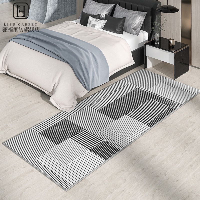 Modern Drawing Room Area Rug Grey Geometric Pattern Area Carpet Polyester Non-Slip Backing Carpet
