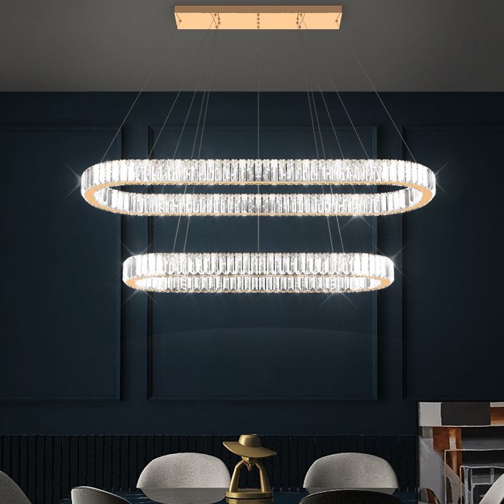 Contemporary Island Light Oval-Shaped Crystal Island Pendant Lights for Kitchen
