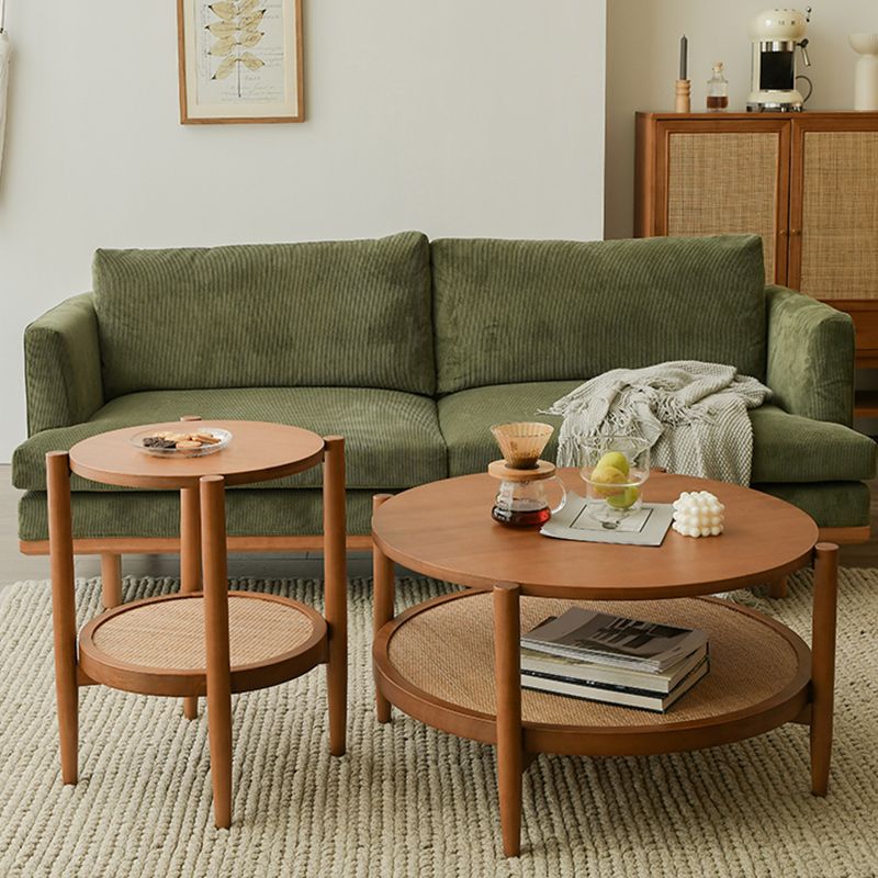 Tropical Round Cocktail Table Storage Solid Wood Coffee Cocktail Table