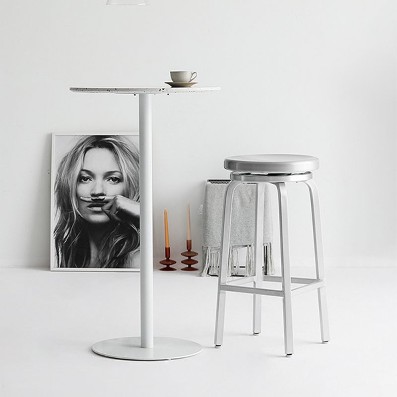 Industrial Silver Armless Counter Stool Aluminum Round Seat Footrest Counter Chair