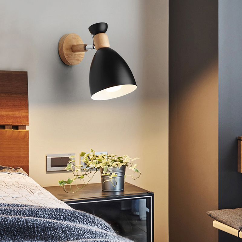 Wrought Iron Macaron Wall Sconce in Modern Concise Style Wooden Geometric Wall Lamp for Bedroom