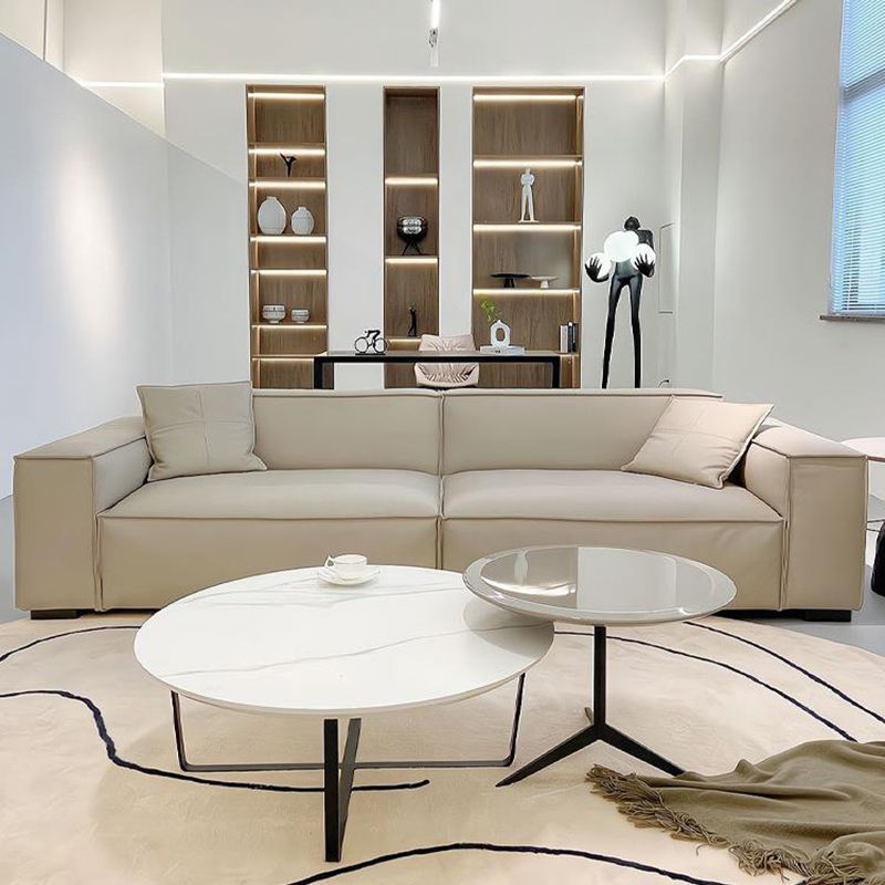 Modern 4-seat Square Arm Sofa 110.23" Wide Beige Faux Leather Sofa