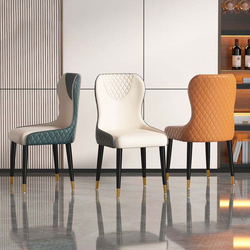 Modern Style Leather Chair Armless Parsons Chair with Wooden Legs for Kitchen