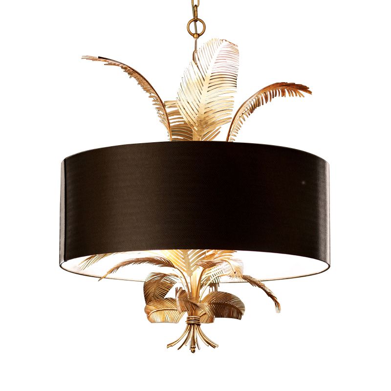6 luces Ligero de techo Tambor de tambor Candelera colgante en negro para comedor con hojas deco