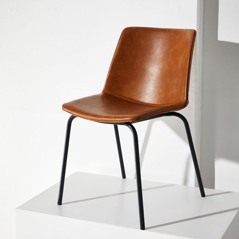 Silla con respaldo sólido sin brazos de diseño industrial para cocina, silla lateral de comedor de cuero