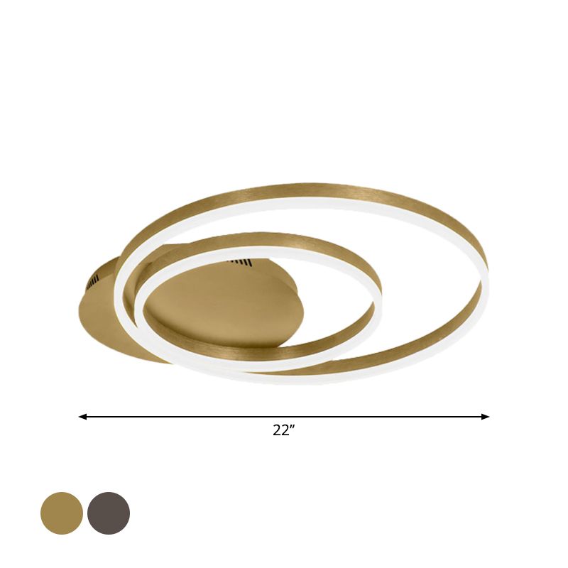 Dual Round Acrylic Flush Ceiling Light Simple Coffee/Gold LED Flush-Mount Light Fixture, Small/Medium/Large