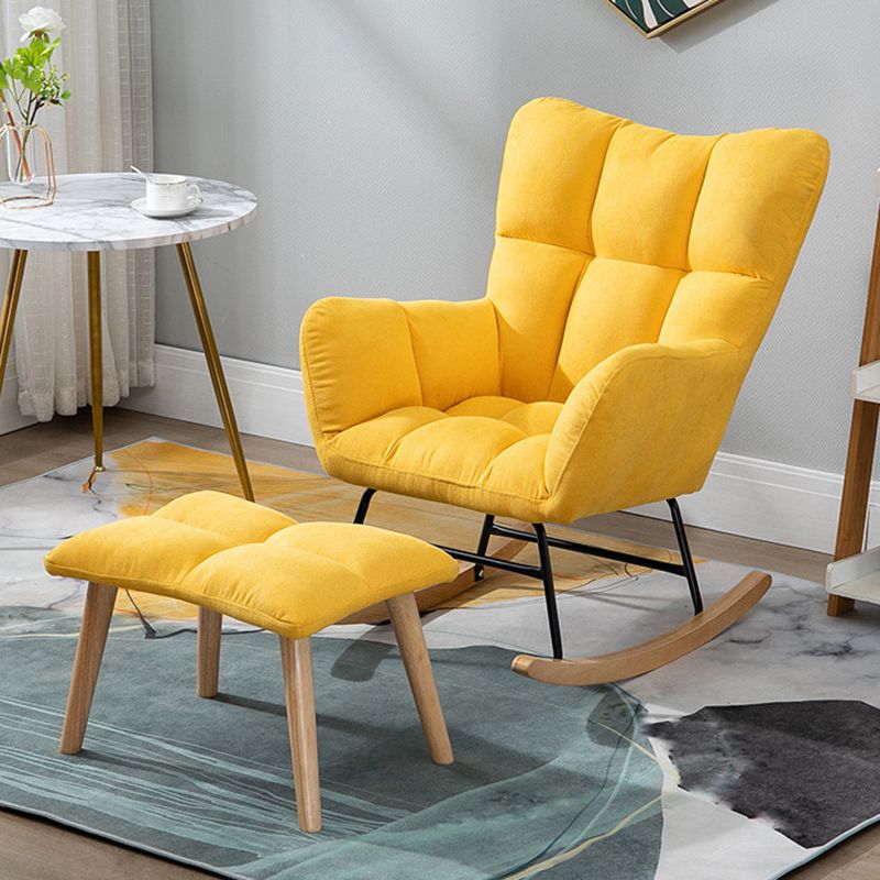 Modern Rocker Chair Upholstered Dark Legs Glider Button-Tufted