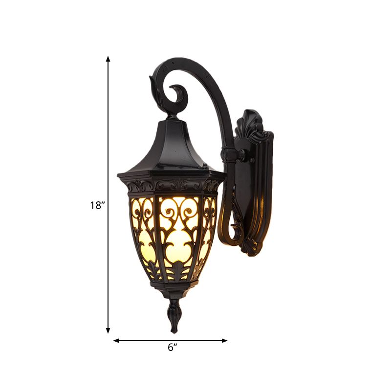 1-Head Urn Shade Wall Lamp Traditional Black Finish Frosted Glass Wall Lighting Fixture