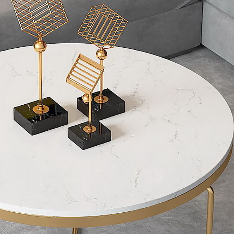 Round Coffee Table Set with Golden Iron X-Base and Marble Top