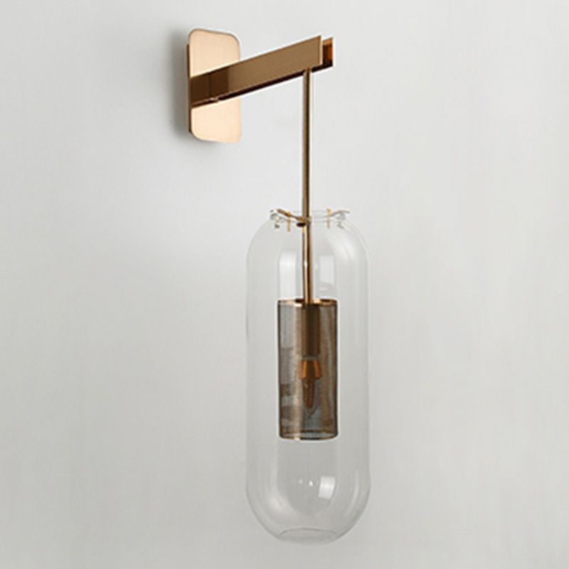 Shaded Living Room Wall Sconce Lighting Glass Minimalist Style Sconce Light Fixture