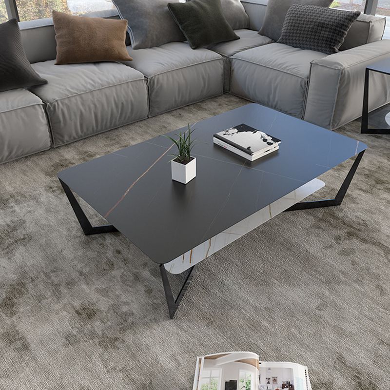 Cross Legs Slate Coffee Table Shelf Included Rectangle Single Cocktail Table