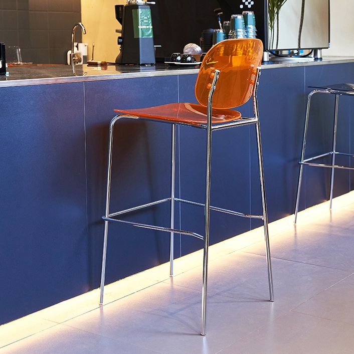 Modern Silver Base Counter Stool Rectangle Acrylic Footrest Counter-height Stool