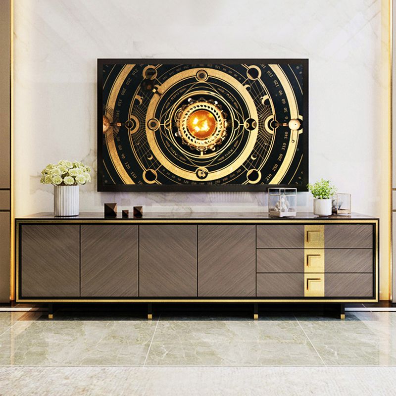 Luxury Black Enclosed TV Storage Home Rectangle Glass TV Cabinet