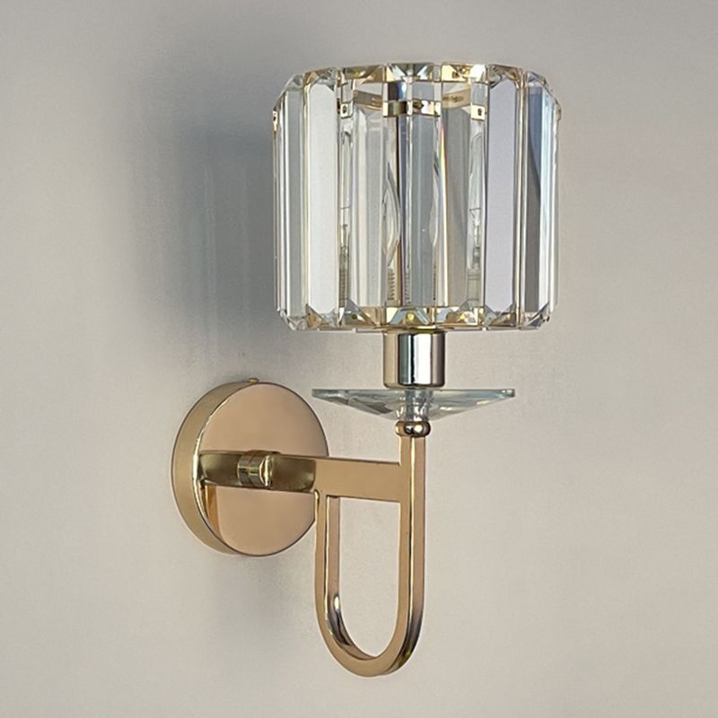 Modern Style Crystal Wall Light Geometric Wall Sconce in Gold for Living Room