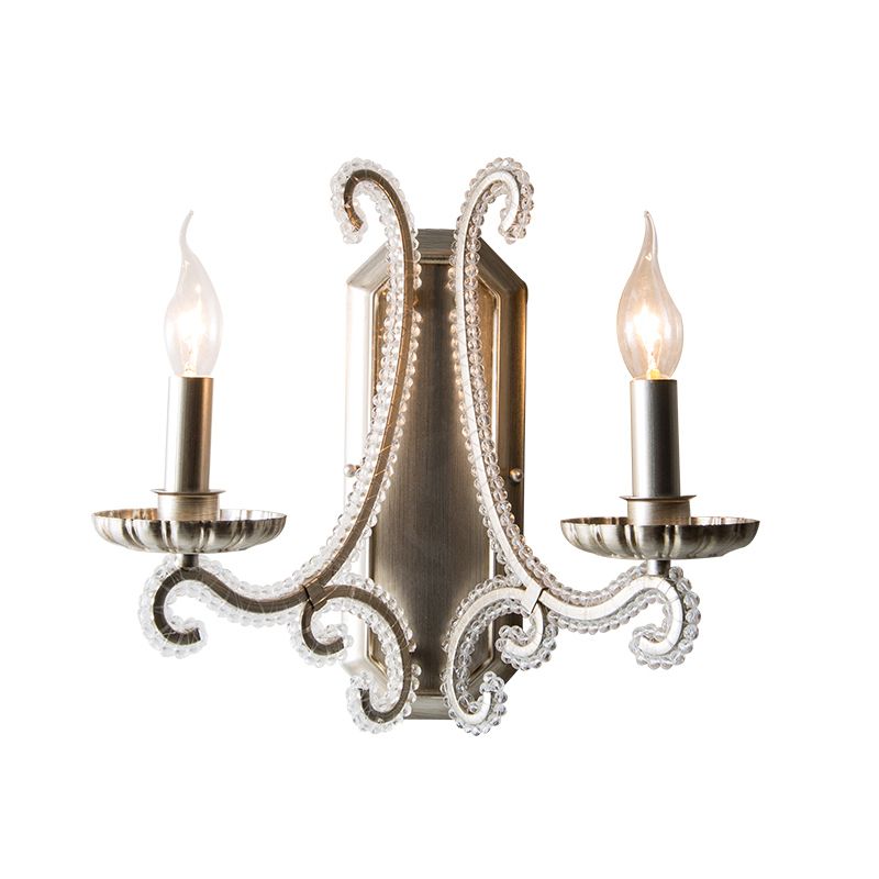 Metal Candle Wall Mounted Light Rustic Bedside Sconce Lighting Fixture with Crystal Bead