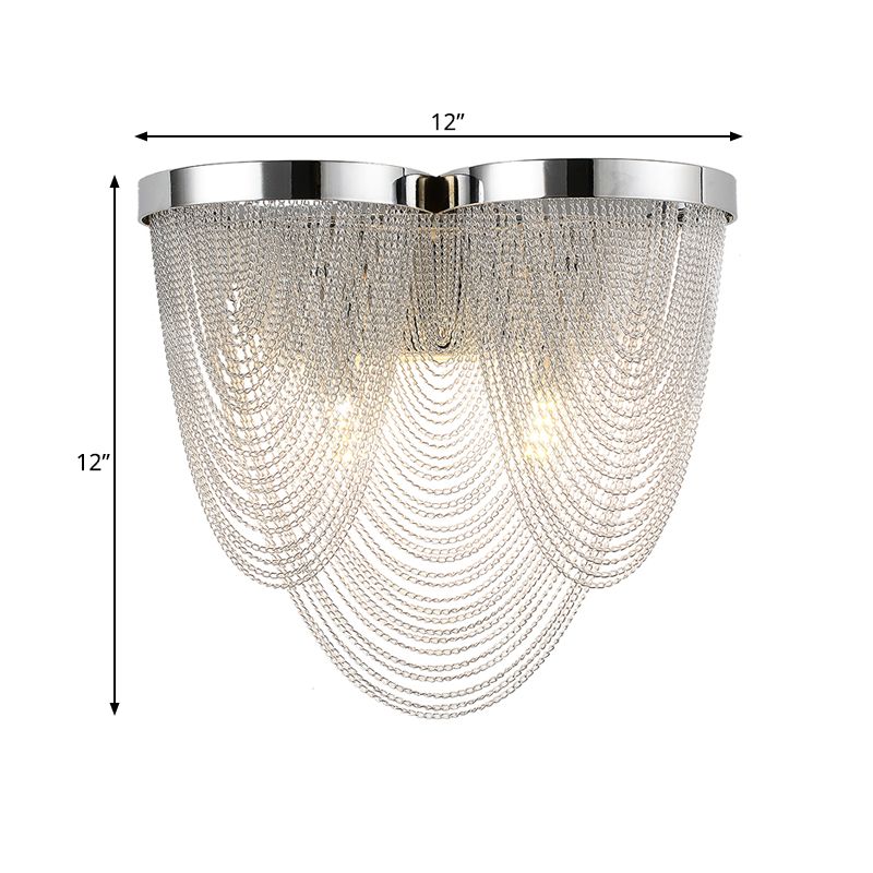 Zilver kabbelende kwastje ketting muurlicht moderne mode 2-bulb aluminium sconce verlichting voor zitkamer