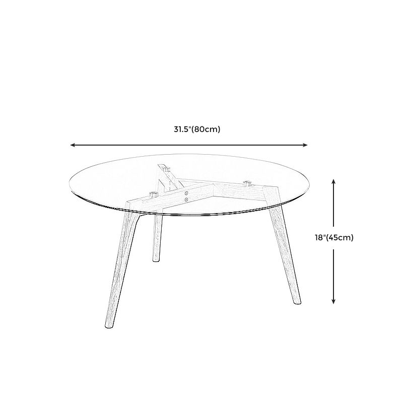 13.7/17.7"H Wooden Base 3 Legs Glass Top Round Coffee Table for Apartment