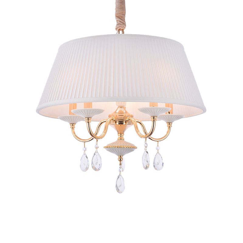 White/Grey Fabric Shade Chandelier Tapered Drum 5-Light Modernism Hanging Light Fixture